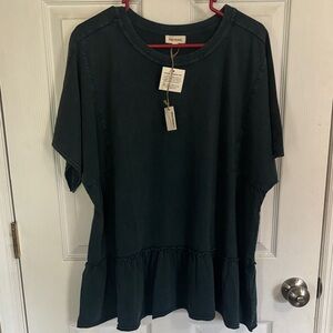 Cost Plus World Market Washed Dark Green Ruffle-Hem Tunic